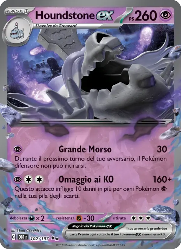 Houndstone-ex — Ossidiana Infuocata 102 Italian Pokémon card