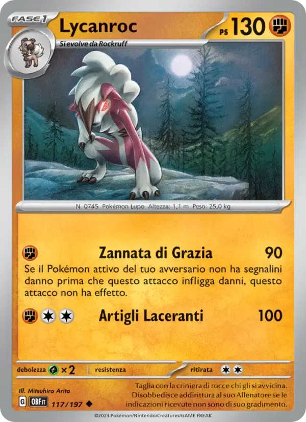 Lycanroc — Ossidiana Infuocata 117 Italian Pokémon card