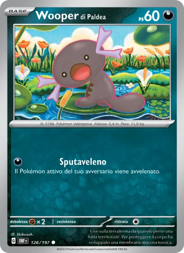 Wooper di Paldea — Ossidiana Infuocata 126 Italian Pokémon card