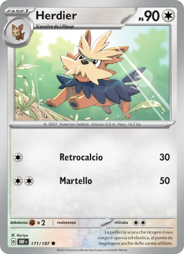 Herdier — Ossidiana Infuocata 171 Italian Pokémon card