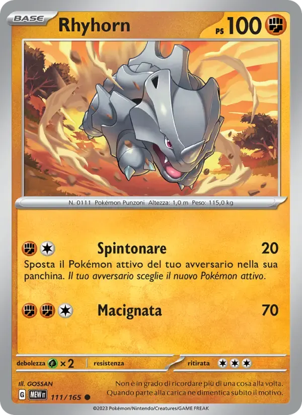 Rhyhorn — 151 111 Italian Pokémon card