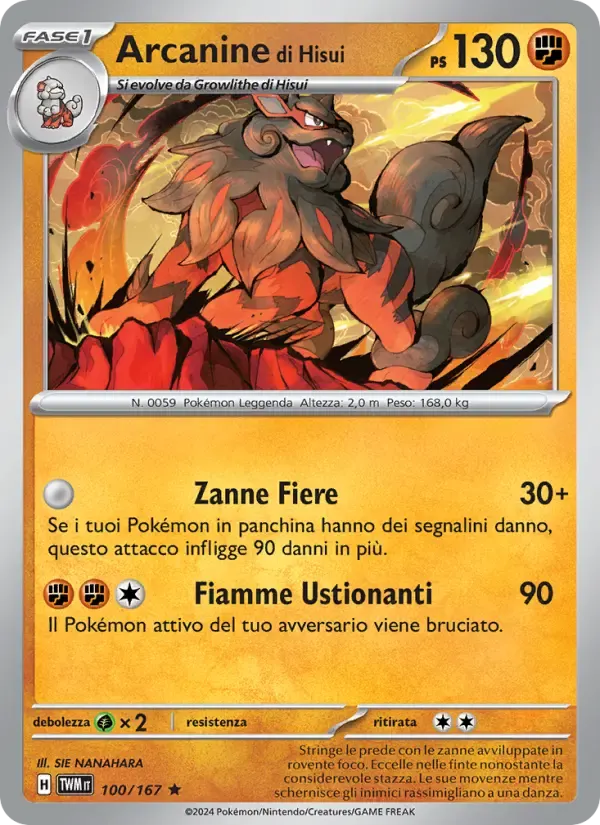 Arcanine di Hisui — Crepuscolo Mascherato 100 Italian Pokémon card