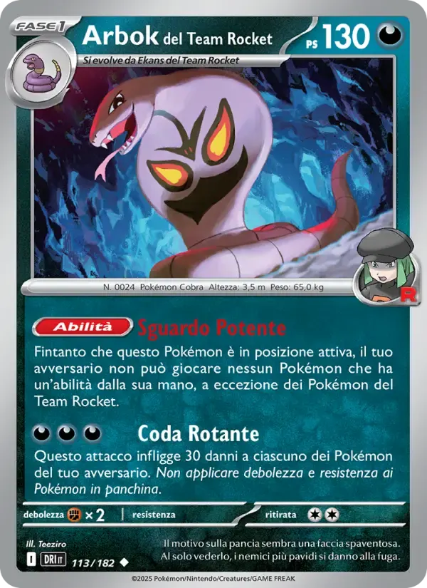 Arbok del Team Rocket — Rivali Predestinati 113 Italian Pokémon card