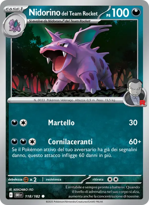 Nidorino del Team Rocket — Rivali Predestinati 118 Italian Pokémon card