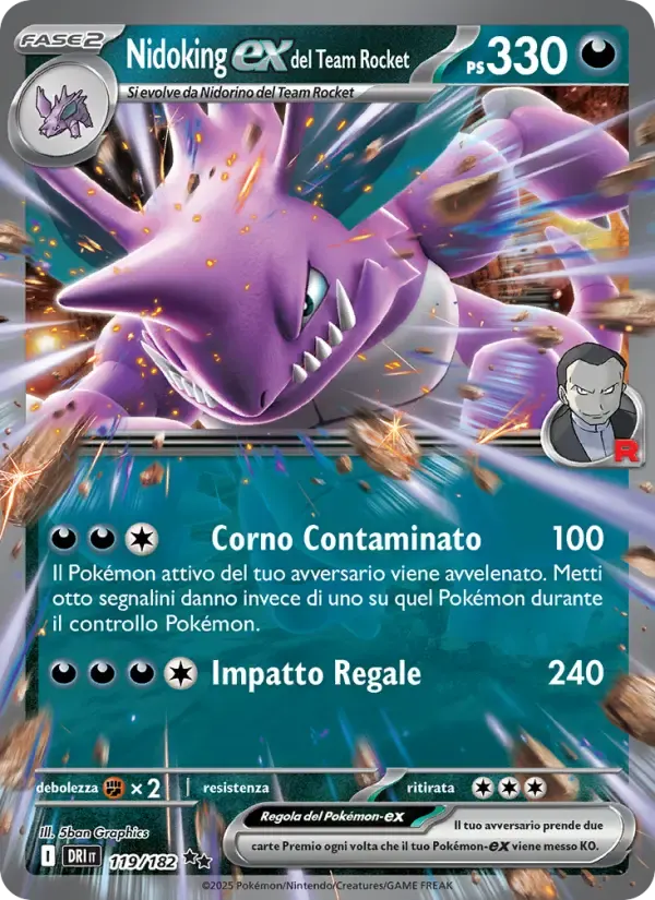 Nidoking-ex del Team Rocket — Rivali Predestinati 119 Italian Pokémon card