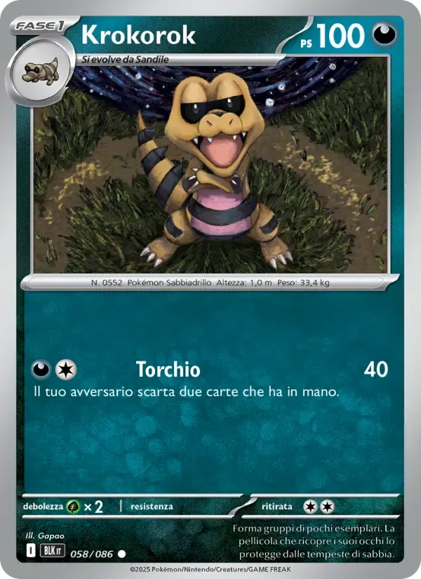 Krokorok — Luce Nera 58 Italian Pokémon card