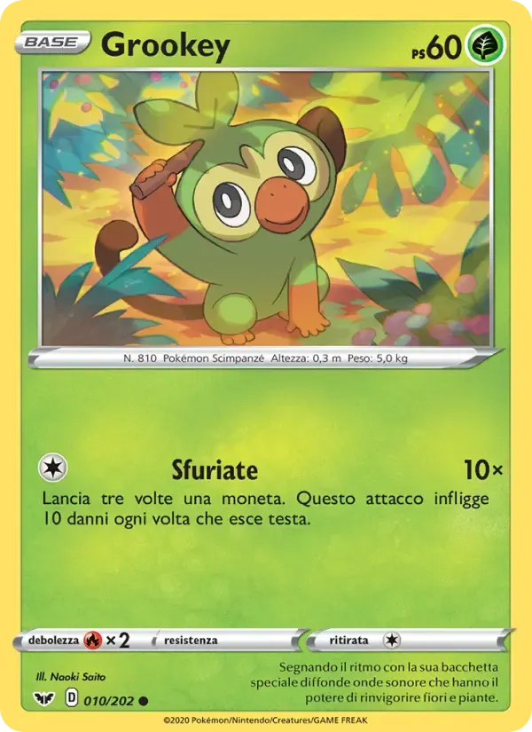 Grookey — Spada e Scudo 10 Italian Pokémon card