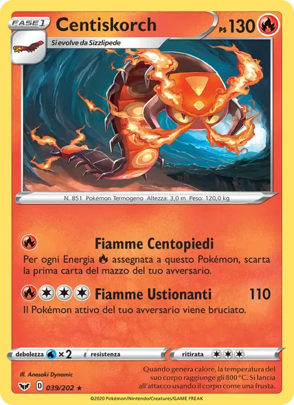 Centiskorch — Spada e Scudo 39 Italian Pokémon card