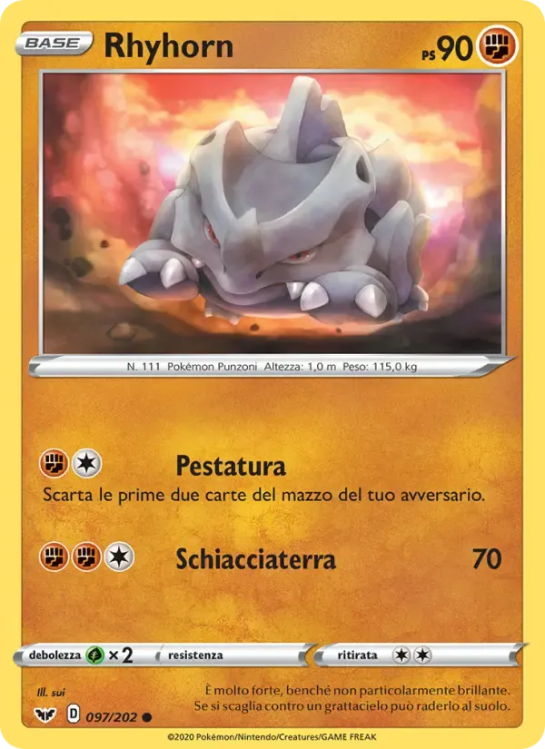 Rhyhorn — Spada e Scudo 97 Italian Pokémon card