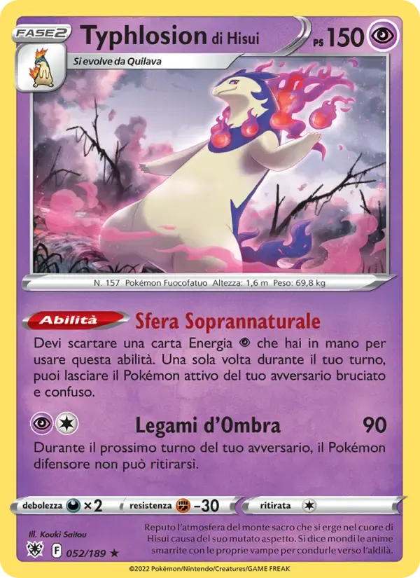 Typhlosion di Hisui — Lucentezza Siderale 52 Italian Pokémon card