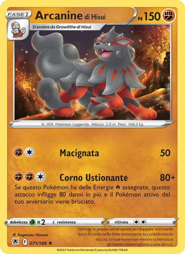 Arcanine di Hisui — Lucentezza Siderale 71 Italian Pokémon card