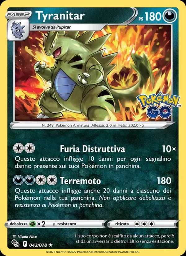 Tyranitar — Pokémon GO 43 Italian Pokémon card