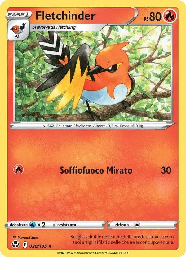 Fletchinder — Tempesta Argentata 28 Italian Pokémon card