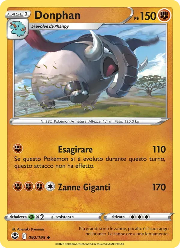 Donphan — Tempesta Argentata 92 Italian Pokémon card