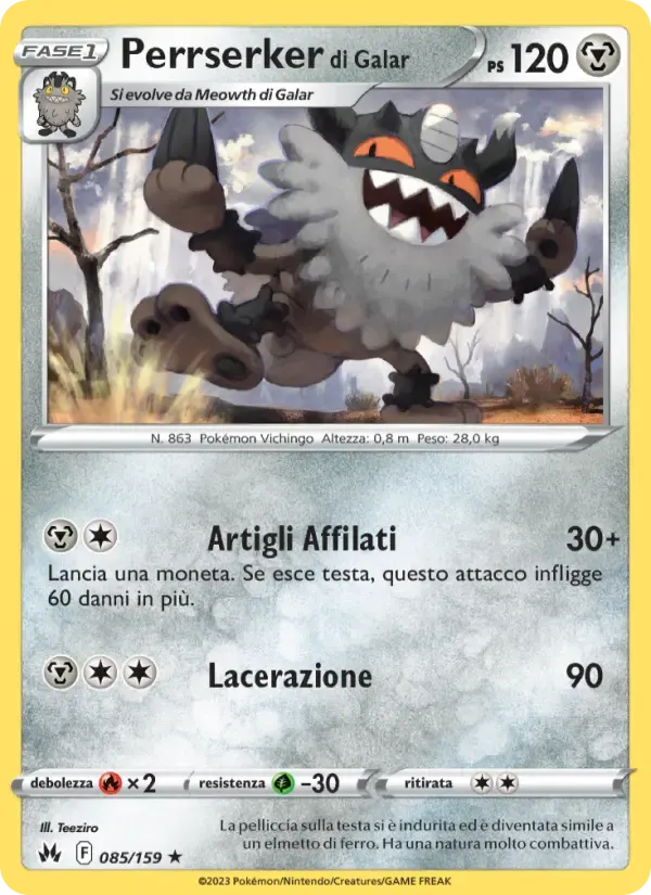 Perrserker di Galar — Zenit Regale 85 Italian Pokémon card