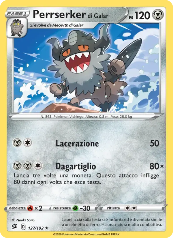 Perrserker di Galar — Fragore Ribelle 127 Italian Pokémon card