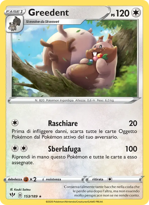 Greedent — Fiamme Oscure 153 Italian Pokémon card
