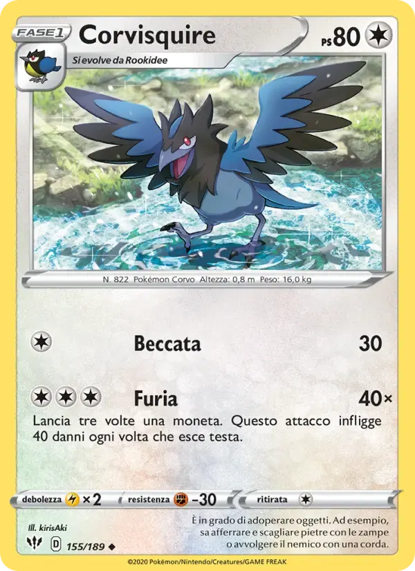 Corvisquire — Fiamme Oscure 155 Italian Pokémon card