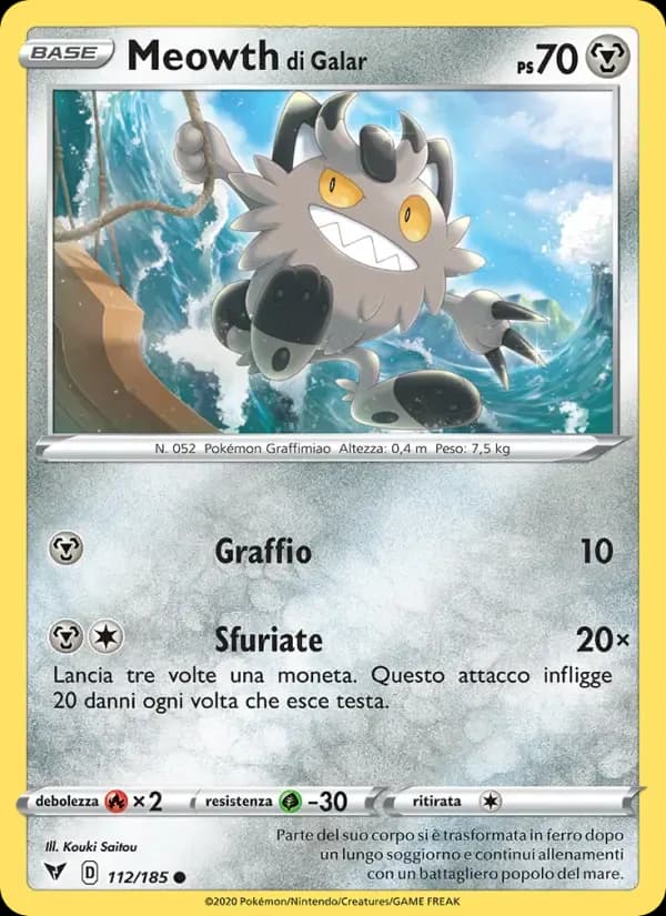 Meowth di Galar — Voltaggio Sfolgorante 112 Italian Pokémon card