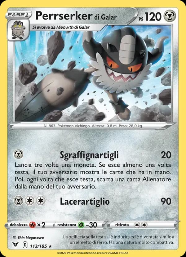 Perrserker di Galar — Voltaggio Sfolgorante 113 Italian Pokémon card
