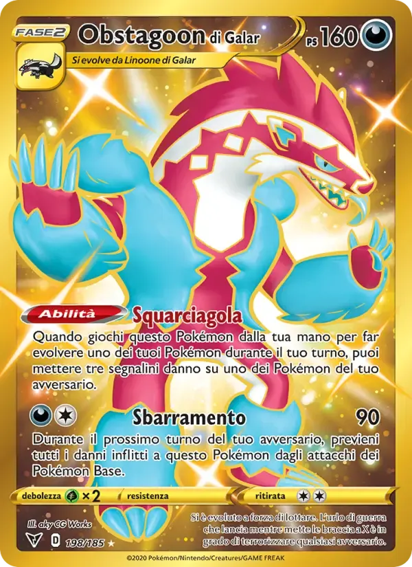 Obstagoon di Galar — Voltaggio Sfolgorante 198 Italian Pokémon card
