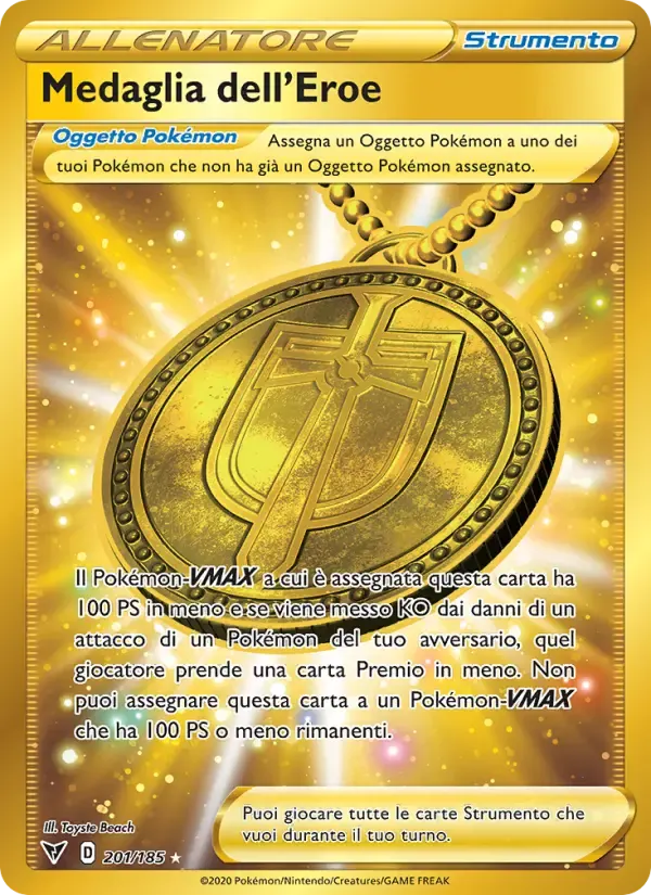 Medaglia dell'Eroe — Voltaggio Sfolgorante 201 Italian Pokémon card