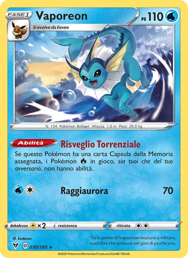 Vaporeon — Voltaggio Sfolgorante 30 Italian Pokémon card