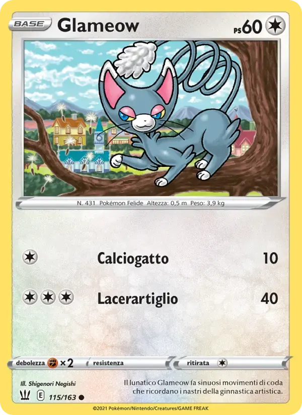 Glameow — Stili di Lotta 115 Italian Pokémon card