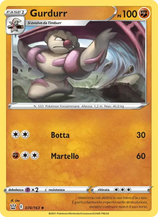 Gurdurr — Stili di Lotta 74 Italian Pokémon card