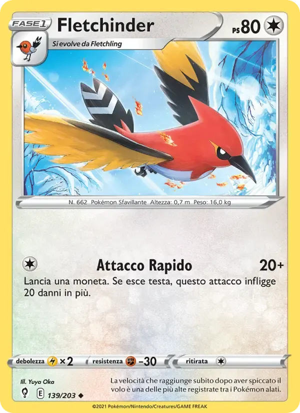 Fletchinder — Evoluzioni Eteree 139 Italian Pokémon card