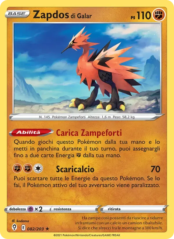 Zapdos di Galar — Evoluzioni Eteree 82 Italian Pokémon card