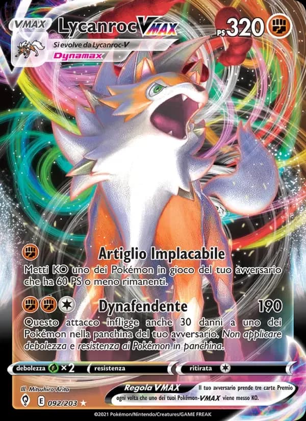 Lycanroc VMAX — Evoluzioni Eteree 92 Italian Pokémon card