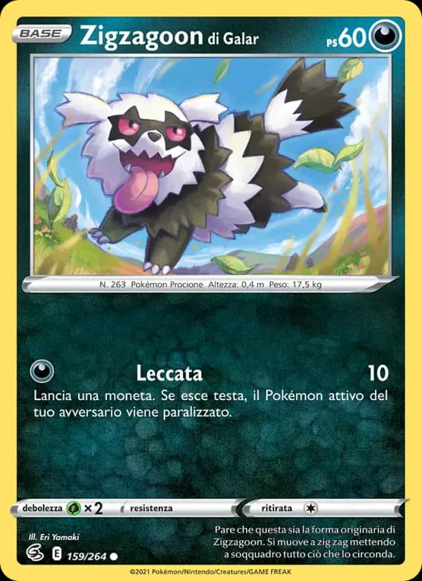 Zigzagoon di Galar — Colpo Fusione 159 Italian Pokémon card