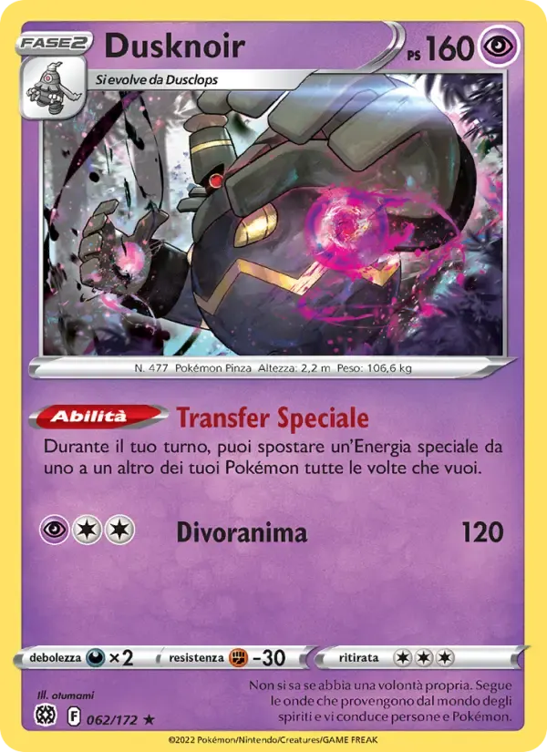 Dusknoir — Astri Lucenti 62 Italian Pokémon card