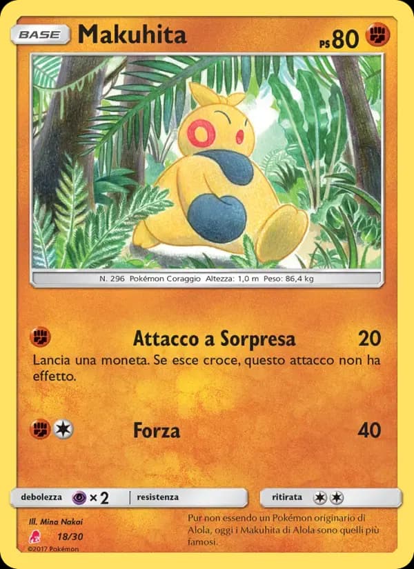 Makuhita — Sole e Luna trainer Kit (Lycanroc) 18 Italian Pokémon card