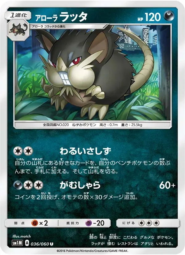 アローララッタ — SM1M 036 Japanese Pokémon card