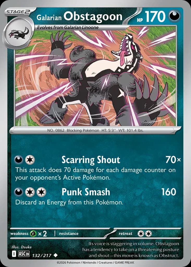 Galarian Obstagoon — Ascended Heroes 132 Pokémon card