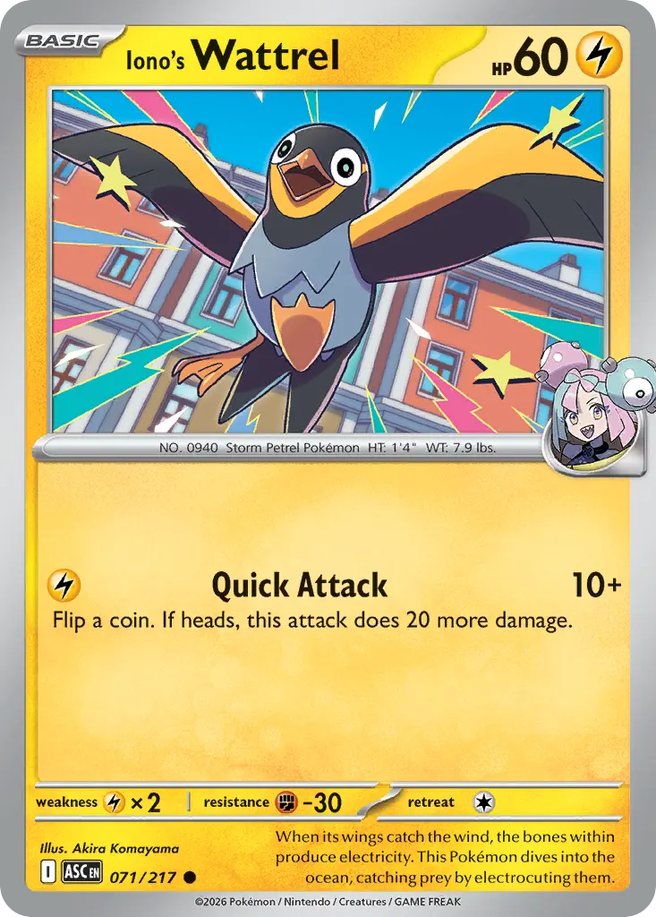 Iono's Wattrel — Ascended Heroes 71 Pokémon card