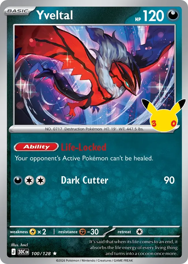 Yveltal — 30th Celebration 100 Pokémon card