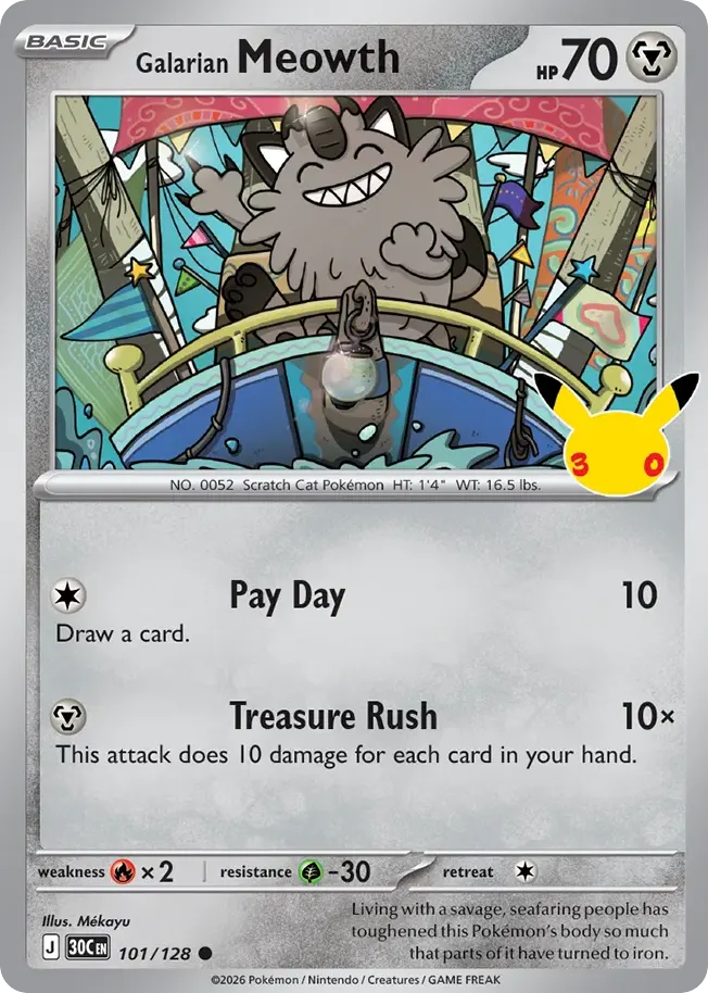 Galarian Meowth — 30th Celebration 101 Pokémon card