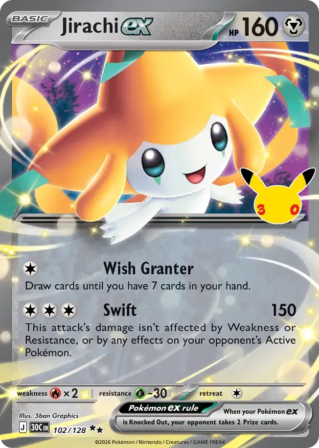 Jirachi ex — 30th Celebration 102 Pokémon card