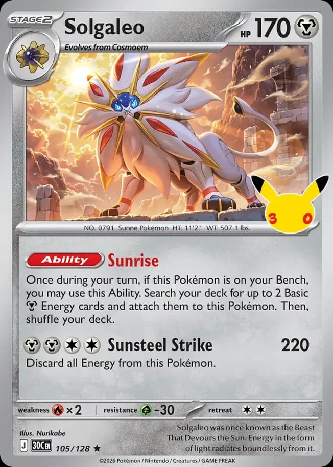 Solgaleo — 30th Celebration 105 Pokémon card