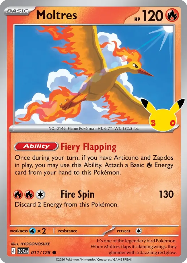 Moltres — 30th Celebration 11 Pokémon card