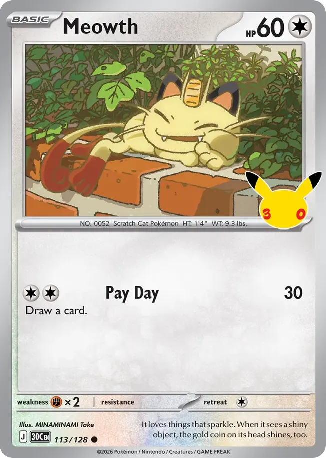 Meowth — 30th Celebration 113 Pokémon card