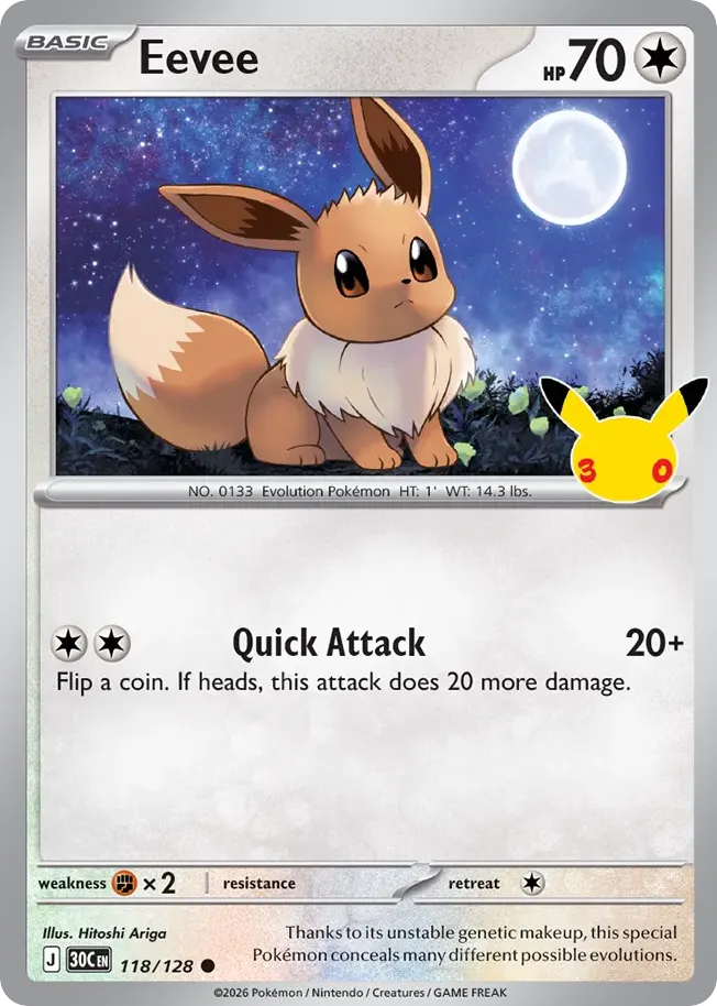 Eevee — 30th Celebration 118 Pokémon card