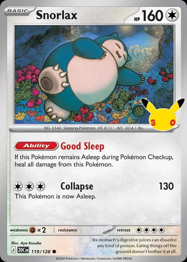 Snorlax — 30th Celebration 119 Pokémon card