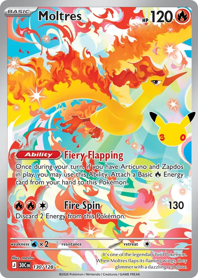 Moltres — 30th Celebration 130 Pokémon card