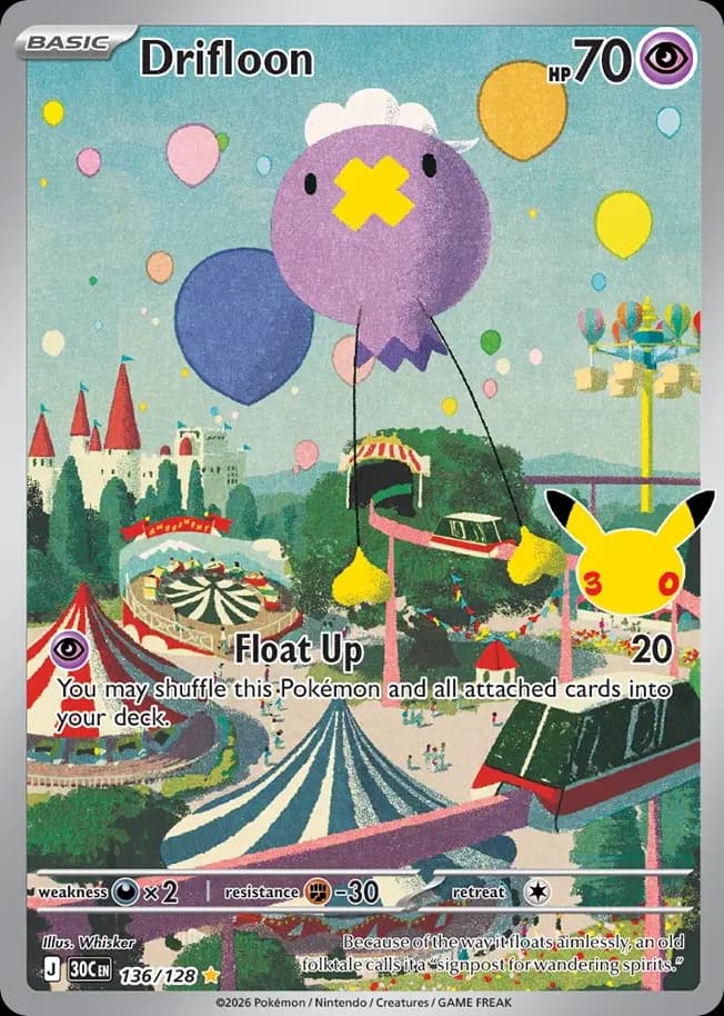 Drifloon — 30th Celebration 136 Pokémon card