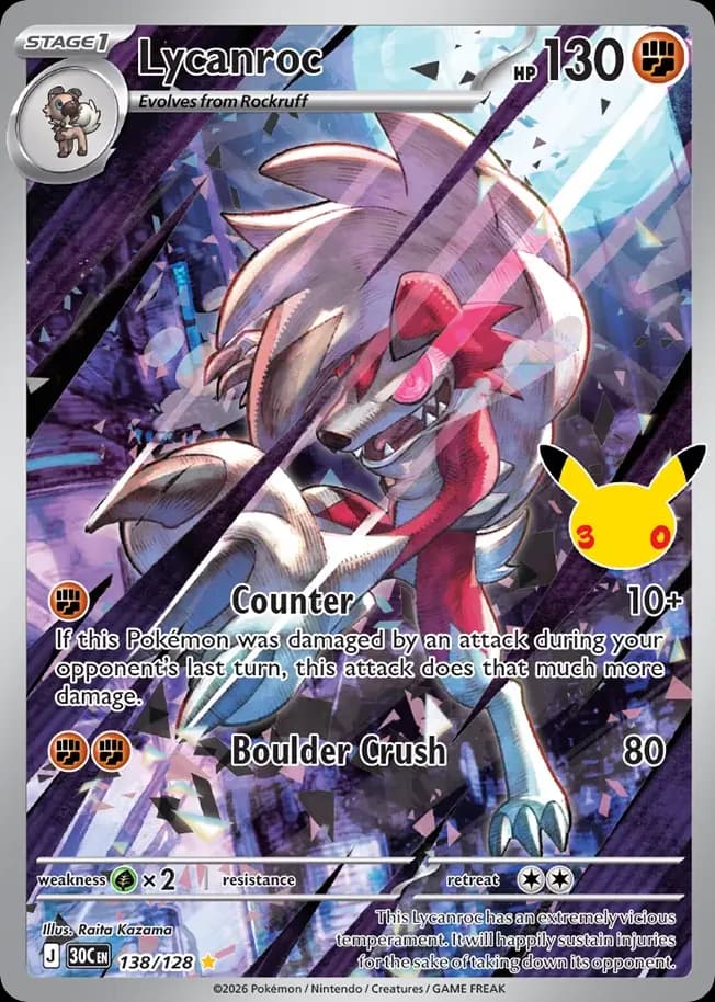 Lycanroc — 30th Celebration 138 Pokémon card