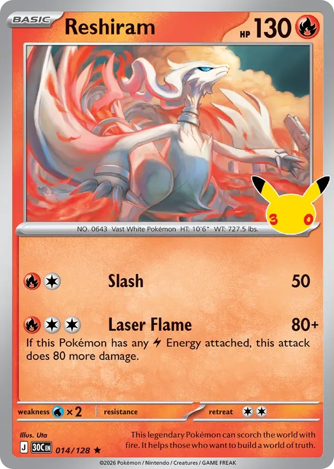 Reshiram — 30th Celebration 14 Pokémon card
